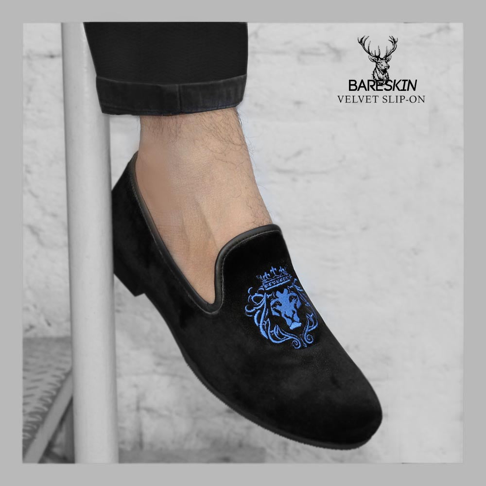 Harpelunde Fit Black Velvet Loafers Shoes for Men with Golden India | Ubuy